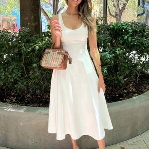 Reformation Mikol Princess Seam Scoop-Neck Pleated A-Line Midi Dress Size S